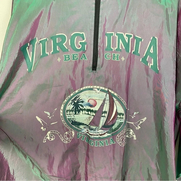 Vintage 90s Windbreaker Jacket Iridescent Unisex One Size Oversized XL Green - Picture 8 of 17